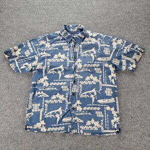 Reel Legends Shirt Mens Large Blue Short‎ Sleeve Fishing Camp Outdoor Button Up